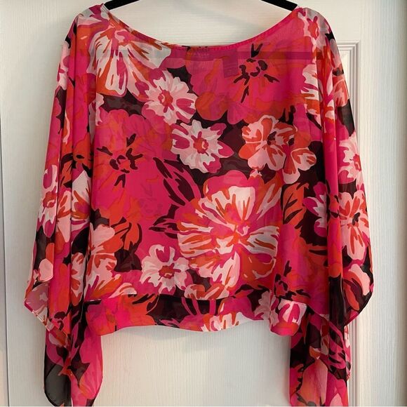 Floral Pink Sheer Chiffon Women's Top New York & CO. - Picture 2 of 10